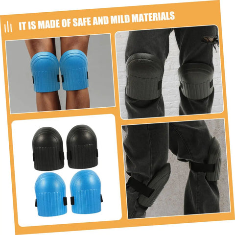 Ride Easy Construction Knee Pads With Non Slip Work Floor Pads For Men And Women Featuring Solid Grip Bottoms in blue and black color.