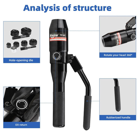Hydraulic Knockout Punch Kit With 66 Kilonewton Power Pro Grade Six Hole Opening Dies Featuring Rotatable Head 360 Degrees