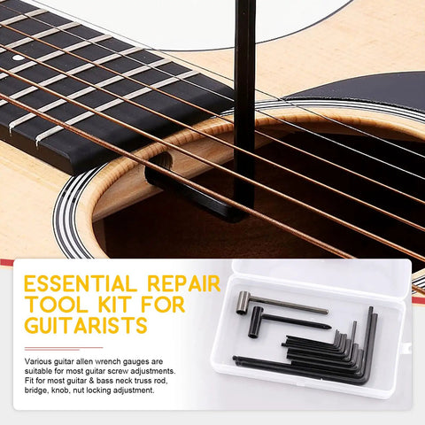 Guitar Allen Wrench Set With 13 Pieces Including Ball End Truss Rod Wrenches 4mm 5mm Hex Box and Allen Sizes in storage box