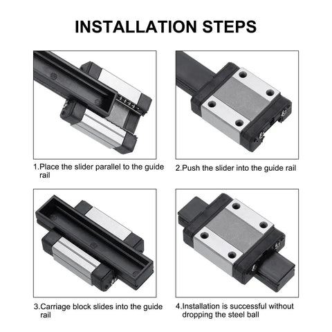 Installation steps for MGN12H Stainless Steel Sliding Carriage Block With Plastic Anti Fall Strip For 12mm Linear Motion Slide Rail Guide.