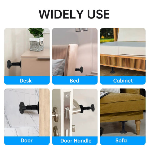 Heavy Duty Headboard Stoppers 4 Pack Large Wall Bumpers For Beds And Sofas Quick Install Noise Reducers used on various furniture surfaces.