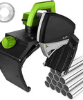 Top Shelf Handheld Pipe Cutter With Adjustable Handwheel Spark Free Setup Cuts Plastic And Metal Pipes Like Butter Heavy Duty Tool For DIY And Contractors ZD400 1750W with green handle and cutting blade.