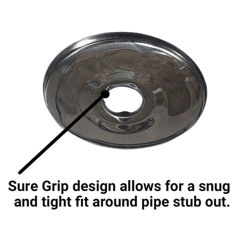Slick 1/2 In Escutcheon Plates With Badass Sure-Grip Seal Hide Ugly Pipe Gaps on Copper Pex Cpvc Lines No Rattle, Snug fit design.