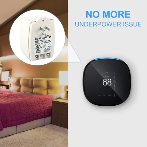 Room setting with Two Pack 24 Volt Transformer 40 VA Plug In With PTC Fuse AC Transformer For Ring Doorbell and thermostat display