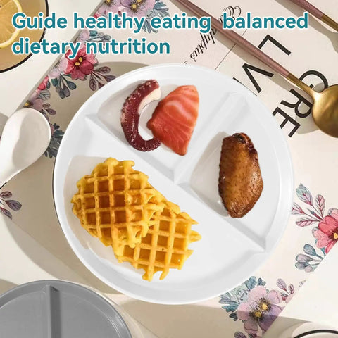 9 Inch Portion Control Plate Set For Weight Loss With 5 Plastic Divided Plates For Adults And Kids In 3 Compartments, plate with food