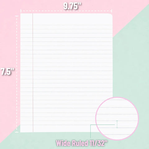 Bulk 24 Pack Composition Notebooks With 50 Sheets Each, Wide Ruled, 9.75 By 7.5 Inches dimensions close-up