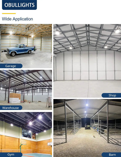 Ultra Bright UFO LED High Bay Light 150W 22500lm 5000K, 100-277V IP65 in garage, shop, warehouse, gym, barn settings