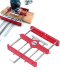 Dead On Mortise Tenon Jig Woodworking Doweling Kit showing precision parts and router setup for loose tenon alignment.