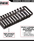 Magnetic Socket Holder Set 3-Piece Black 1/4 Inch 3/8 Inch and 1/2 Inch Drive Organizers holding 22 sockets in toolbox