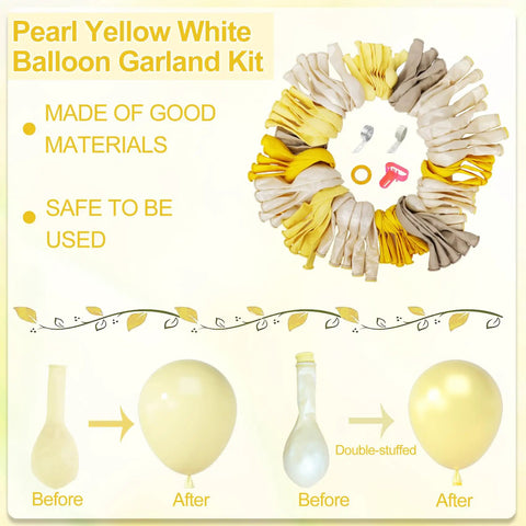 Epic 173 Piece Yellow Balloon Arch Kit With Double Stuffed Pastel Yellow White Sand Balloons And Clear Balloons components overview