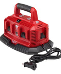 Six Pack Sequential Charger For M18 Batteries Heavy Duty Red Power Dock on job site with power cord