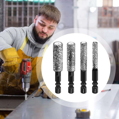 Upgrade Your Drill Game With This Hot Hexagonal Granite And Concrete Hole Saw Kit Featuring Enhanced Cooling Wax For Extended Lifespan Plus Integrated Polishing Handle For Smooth Profiling On Tough Projects. 4-bit set, 6-12mm