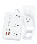 Heavy Hitter Power Strip Surge Protector With Six Wide Spread Outlet Plugs And Four Fast Charge USB Ports Including Dual Type C Inputs on wall.