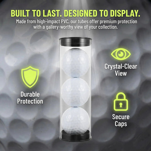 Clear Golf Ball Display Tubes With Caps, See Through PVC Ball Holders For Collectors To Show Off, feature labels