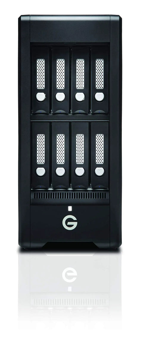 Heavy Duty 144TB Thunderbolt 3 Storage Array With 2040MBPS Transfer Speeds front view showcasing eight bays for RAID setup.