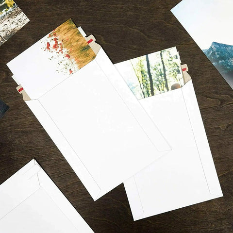6x8 Inch Ultra Thick 450GSM Stay Flat Cardboard Mailers, 100 Pack White Shipping Envelopes For Photos, Documents, DVDs and Art Prints