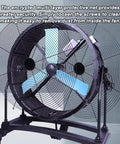 Premium 220V Heavy Duty Floor Fan With 92 Cm Wide Diameter And Tough As Nails Steel Build showing blue blades and protective net.