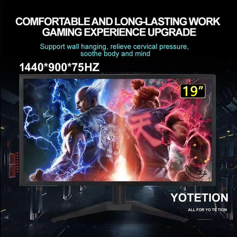 19-Inch HD Plus 1440x900 Monitor For Laptops And Desktops, Slim LED Display showing gaming graphics, 75Hz refresh rate