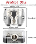 Power Distribution Block For Car Audio With One 0 Gauge In And Two 0 Gauge Out, clear plastic 63mm x 50mm block