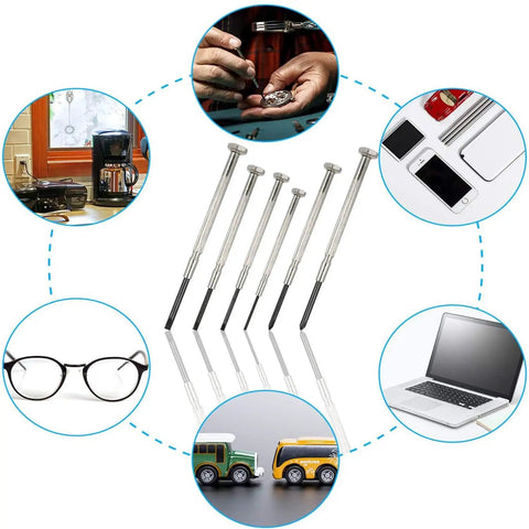 Six Piece Mini Precision Screwdriver Set With Phillips Sizes 0 And 1 And Flathead Sizes 1.4mm 2.0mm 2.4mm And 3.0mm Portable Repair Kit