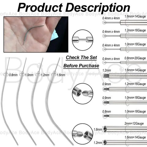 G23 Titanium Threadless Piercing Taper Kit For Ears 14G 16G 18G Insertion Pin Implant Grade Nickel Free Lead Free in sizes shown