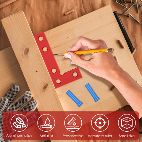Pocket Sized EDC Precision Right Angle Square For Woodworking With Inch Scale CNC Aluminum Center Finder Tool Scriber And Edge Locator For Carpenters Red Finish in use for wood marking