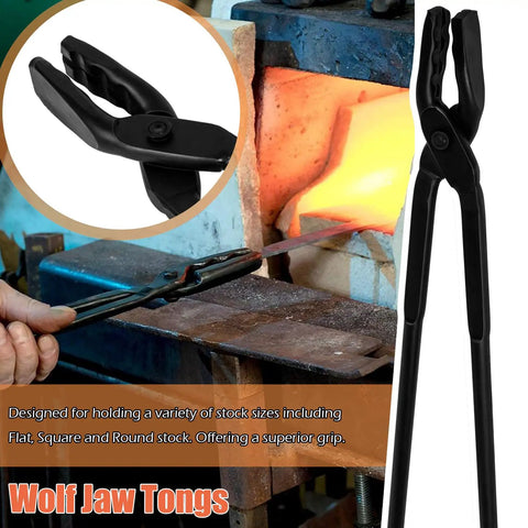 Wolf jaw tongs from forging tools kit for knife making starter set with anvil wolf jaw tongs v bit tongs and heavy duty hammer