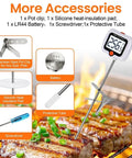 Instant Read Candy Thermometer With Pot Clip For Cooking, Baking, Candy And Cheese Making, 10 Inch Probe, accessories shown.