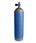 Blue Tank Mesh Cover Protective Sleeve For Dive Cylinders, Universal Fit With Custom Length Trim on a scuba tank