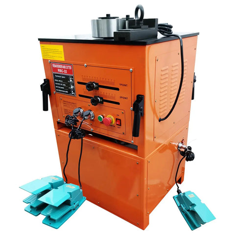 Heavy Duty Electric Rebar Bender And Automatic Steel Bar Cutter Machine Boasts A Tough Iron Build 110 Volt 3 Kilowatt Motor with controls.
