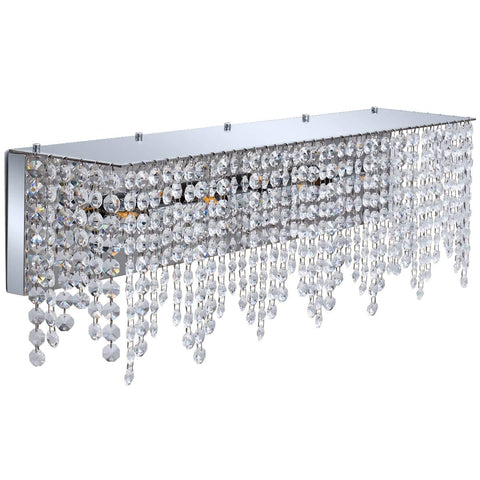 Glam Crystal 24 Inch Over Mirror Bathroom Vanity Light Fixture in Stainless Steel with Sparkling Crystals, Modern Rectangular Design.
