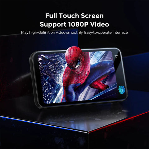 72GB MP3 Player With Bluetooth And 4.0 Inch Full Touchscreen showing high-definition video playback interface, black