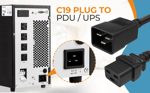 Premium 12 AWG Heavy Duty Power Cord Cable For Servers and PDUs IEC320 C20 To C19 4ft Plug connecting PDU and C19 plug.