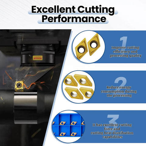 20 Pcs DCMT070204 DCMT21.51 carbide turning inserts multilayer coated for steel and stainless machining, CNC lathe tool holder