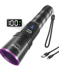 365Nm UV Black Light Flashlight With LCD Display Rechargeable 30W Ultraviolet Flashlight for Pet Urine Detection and Resin Curing