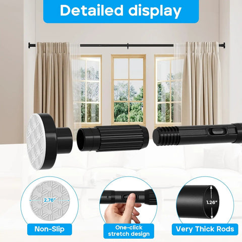 Tension Curtain Rod Black Extra Long 40 To 166 Inch Adjustable No Drilling One Click Extend Heavy Duty Stainless Steel Shower Window