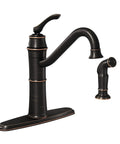 Wetherly Mediterranean Bronze High Arc Kitchen Faucet With Side Spray featuring a single-handle lever and durable bronze finish.