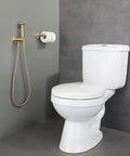 Brushed Gold Handheld Bidet Sprayer For Toilet With Warm Water Stainless Steel Shower Set mounted next to toilet