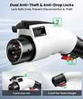 Road Trip Ready Tesla To J1772 Adapter 60 Amp 250 Volt Nacs Connector with dual anti-theft locks and locking mechanism.