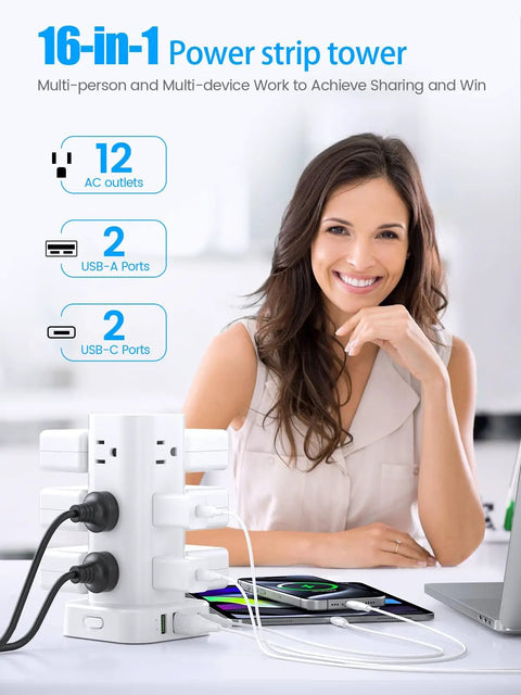 Go To All In One Power Strips With Surge Protection And USB Ports 12 AC Outlets 4 USB Ports 2 USB C 6 Ft Flat Extension Cord