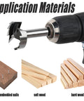 Heavy Hitter 16 Piece High Carbon Steel Forstner Drill Bit Set With Hex Shank For Smooth Woodworking And Clean Hole Cutting, showing drill bit on wood.