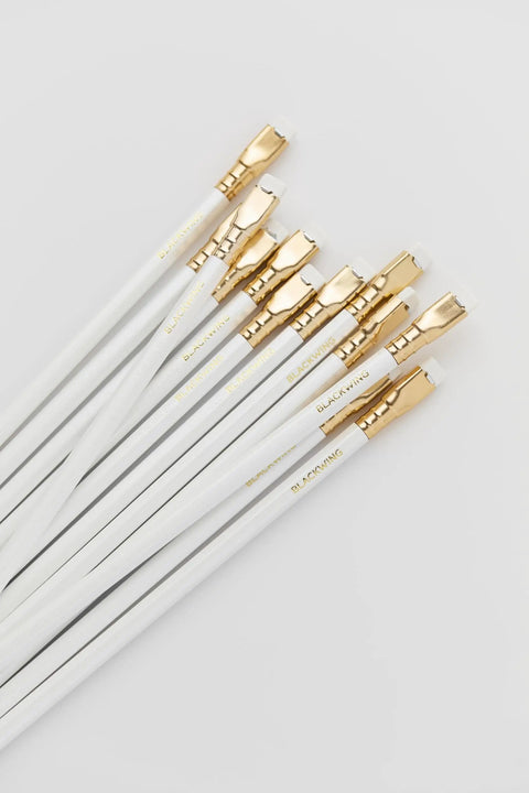 Pearlescent White Pencils, 12 Pack For Journaling And Writing, Incense Cedar, Premium Japanese Graphite, Balanced Lead, Side View