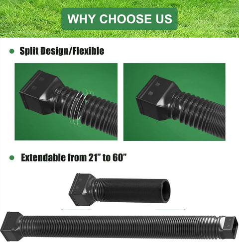 Two Pack Flexible Rain Gutter Downspout Extensions Extend From 21 To 68 Inches, Easy Install Drain Extender Kit With Screws Included, White Finish, DIY Friendly For Keeping Foundations Dry And Lawn Edges Clean shown in multiple angles.