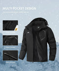 Men's Mountain Ski Jacket With Hood Waterproof Winter Snow Coat Fleece Lining Parka Warm Insulated Outdoor Gear pockets detail