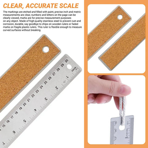 Workhorse Stainless Steel Ruler With Non Slip Cork Back Dual Inches And Centimeters Scale for precise measurements
