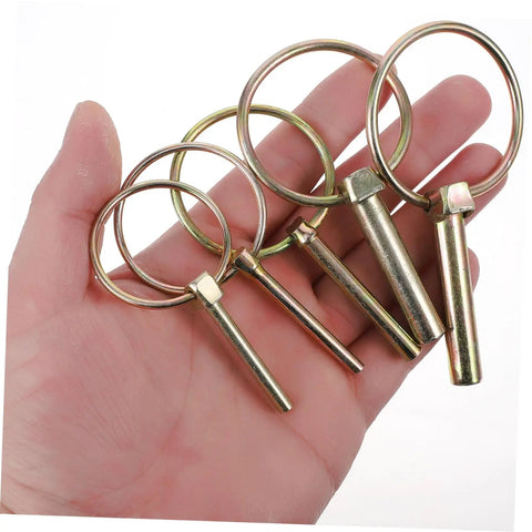 Heavy Duty Lynch Pin Kit 10 Piece Ring Style Spring Loaded Shaft Locking Pins For Trailers And Tractors Galvanized Trailer Hitch Locks Mower Lynch Pins Sturdy Pin Fasteners For Farm And Garden Gear, 10 galvanized pins in hand