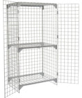 Built Tough Commercial Wire Mesh Security Locker With Heavy Duty Double Doors Premium Adjustable Shelf No Sweat Setup Hella Secure Latch For Shop Warehouse In Durable Gray with two shelves and open design.