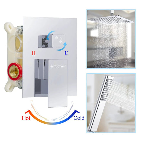 Brushed Nickel Rain Shower System With 10 Inch Rain Head And Handheld, Full Shower Faucet Set With Valve, water flow design