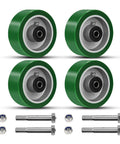 Rock Solid Five Inch By Two Inch Industrial Casters Set Of Four Features thick polyurethane tread and aluminum wheels for tools.