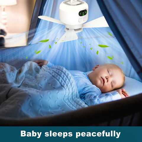 Portable Camping Ceiling Fan With Light And 8000mAh Rechargeable Battery, 10.6 Inch Size calming a sleeping baby with breeze